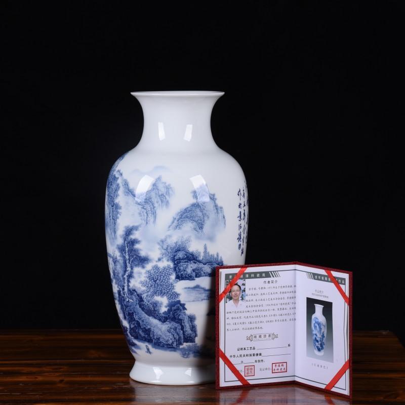Китайский стиль классическая Цзиндэчжэнь сине-белая глазурь среднего цвета пейзажная ваза украшение для дома коллекционные украшения