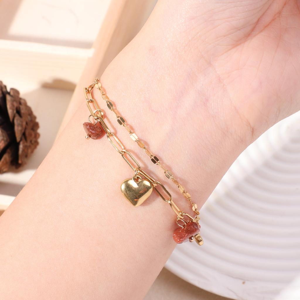 New Natural Irregular Stone Bracelet Bohemian Natural Turquoise Multi-layer Stainless Steel Bracelet