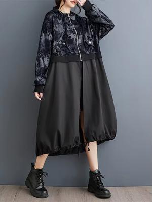 Пальто-тренч с принтом в стиле пэчворк контрастного цвета GYX1007