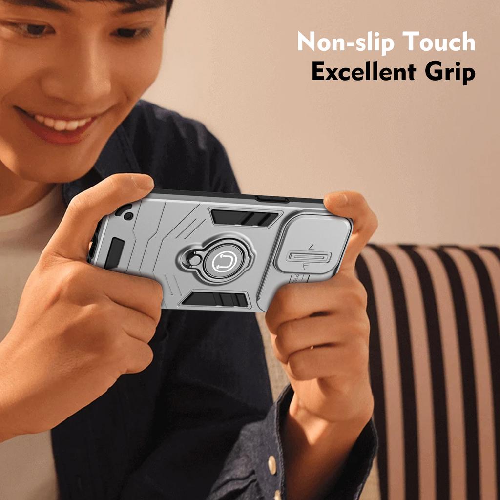 For iPhone 16 Plus Case Slide Camshield Kickstand PC+TPU Phone Cover