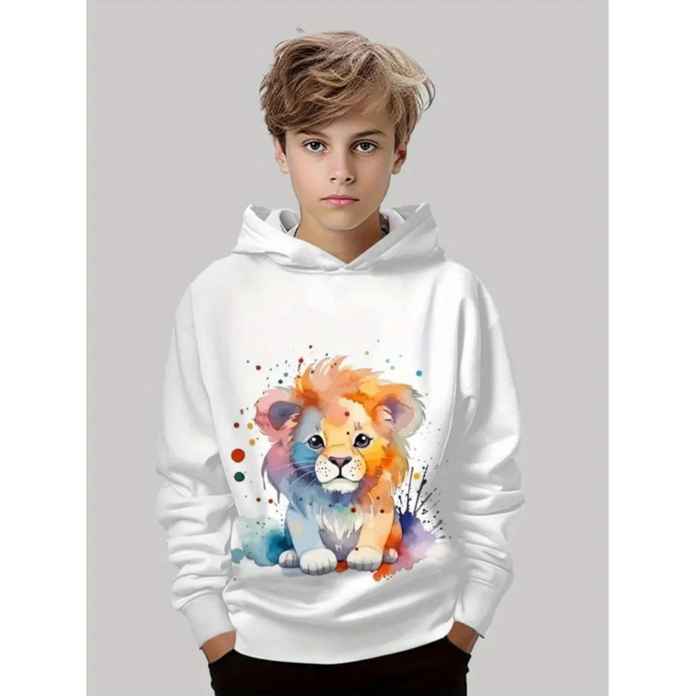 Детская толстовка с капюшоном 'Дети-волки' Крутой принт 3D Животные Топ Осенняя мода Пуловер Длинные рукава Толстовка Удобная детская одежда
