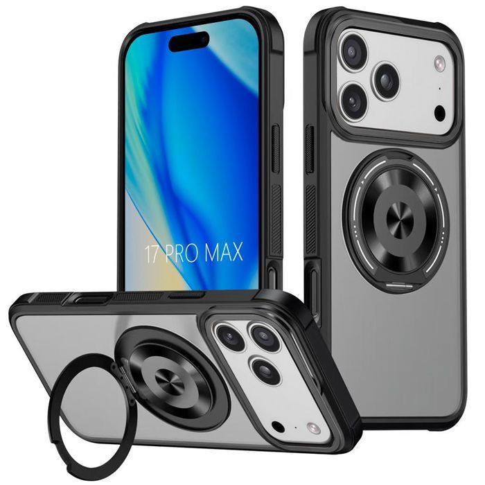 Coque avec Anneau 360° - BOOLING - pour iPhone 17 Pro Max - Silicone PC Support Magnétique Rotatif - Noir