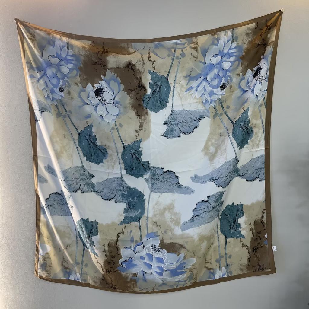 Spring and Autumn High-end Twill Flower Printed Bag Headscarf Scarf for Women New Versatile Sunscreen Scarf Scarf