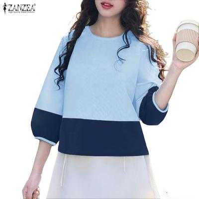 Женская повседневная блузка с круглым вырезом и рукавом 3/4