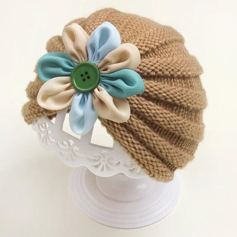 Вязаная детская шапка с пуговицами и цветком для мальчиков и девочек, осенне-зимняя теплая толстая мягкая шапочка, милая шерстяная шапочка для новорожденных малышей