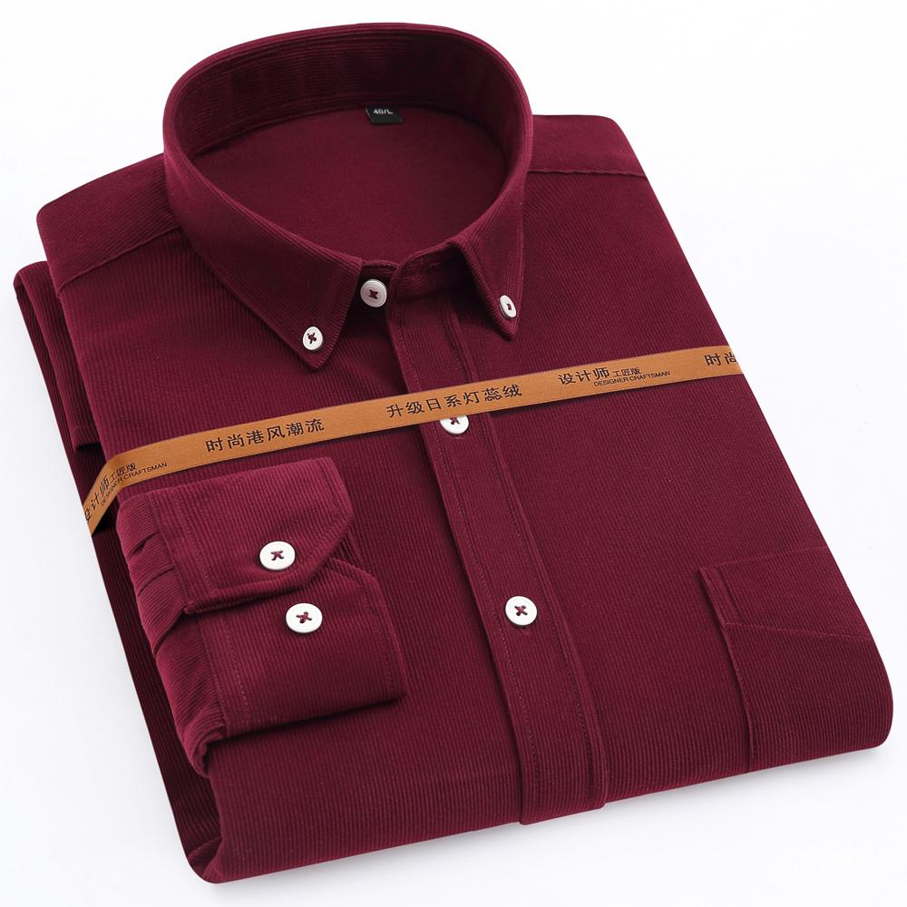 Весенне-осенние повседневные вельветовые рубашки с длинными рукавами, удобная мягкая мужская рубашка на пуговицах стандартной посадки