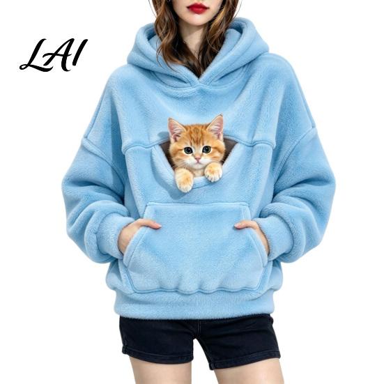 Pet Carrier Hoodie for Women Loose Fit Pullover Sweatshirt with Front Pouch Small Dog Carrying Long Sleeve Autumn Winter Casual Tops Dogs