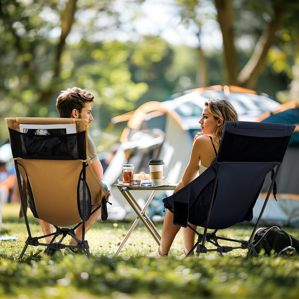 Складной походный стул с высокой спинкой CANWAY (Нагрузка 180 кг, Алюминиевая рама, Сетка и карманы, Темно-синий)