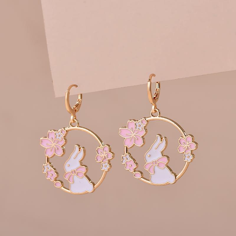 Colorful Aesthetic Animal Cat Rabbit Koi Dragon Earrings For Women Girls Enameled Delicate Gold Color Hoop Earrings Zircon Gift