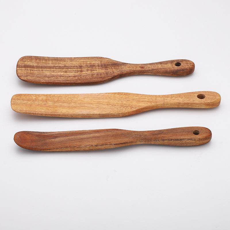 Набор кухонных принадлежностей из акации: Европейская ложка для размешивания, американская лопатка для салата, деревянная лопатка с антипригарным покрытием - 5 шт.