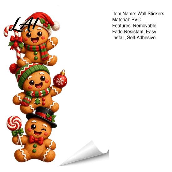 Christmas Wall Decals 3D Stickers Self‑Adhesive PVC Decals Reindeer Santa Holiday Decorative Stickers Gingerbread Snowman Xmas Decor for