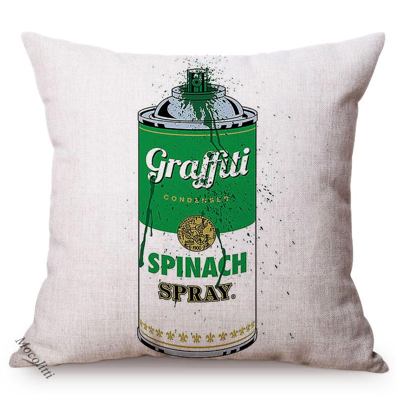 Vintage Canned Pop Art Poster Pattern Decoration Sofa Throw Pillow Case Europe Farm Letter Poster Cotton Linen Car Cushion Cover