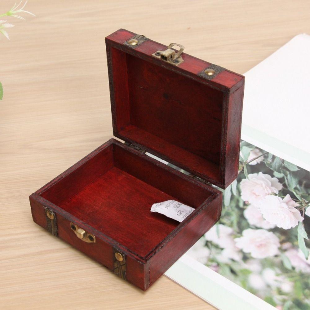 Wood Treasure Chest Antique Style Jewelry Box Vintage Storage Box Daily Necessities