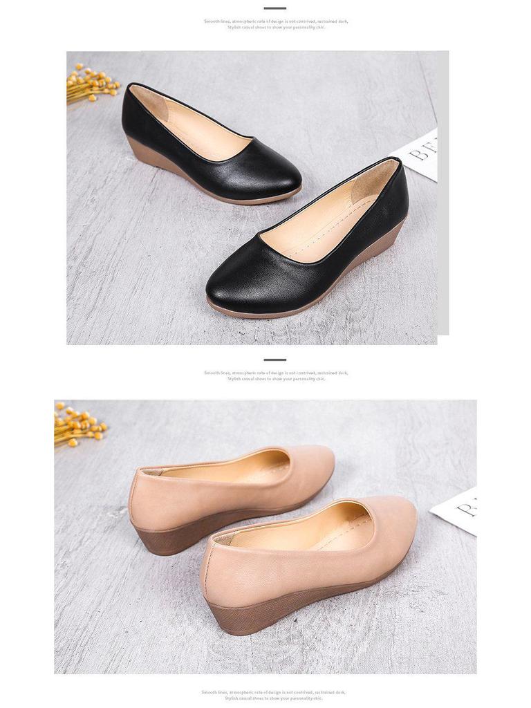 2020 Осень Женские Мокасины на Удобном Каблуке-Клинке с Заостренным Носком - Модные Туфли на Среднем Каблуке для Работы