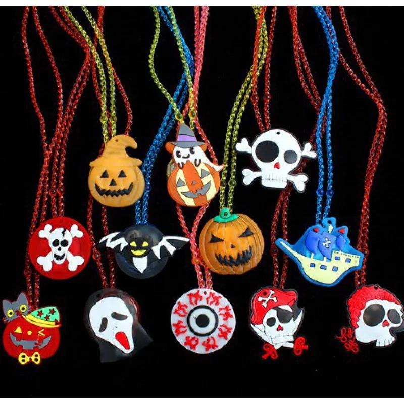 12-120PCS Halloween Christmas Glow Necklace Bracelet Scary Glitter Pendant Light Up Props Kids Party Favors Holiday Decoration