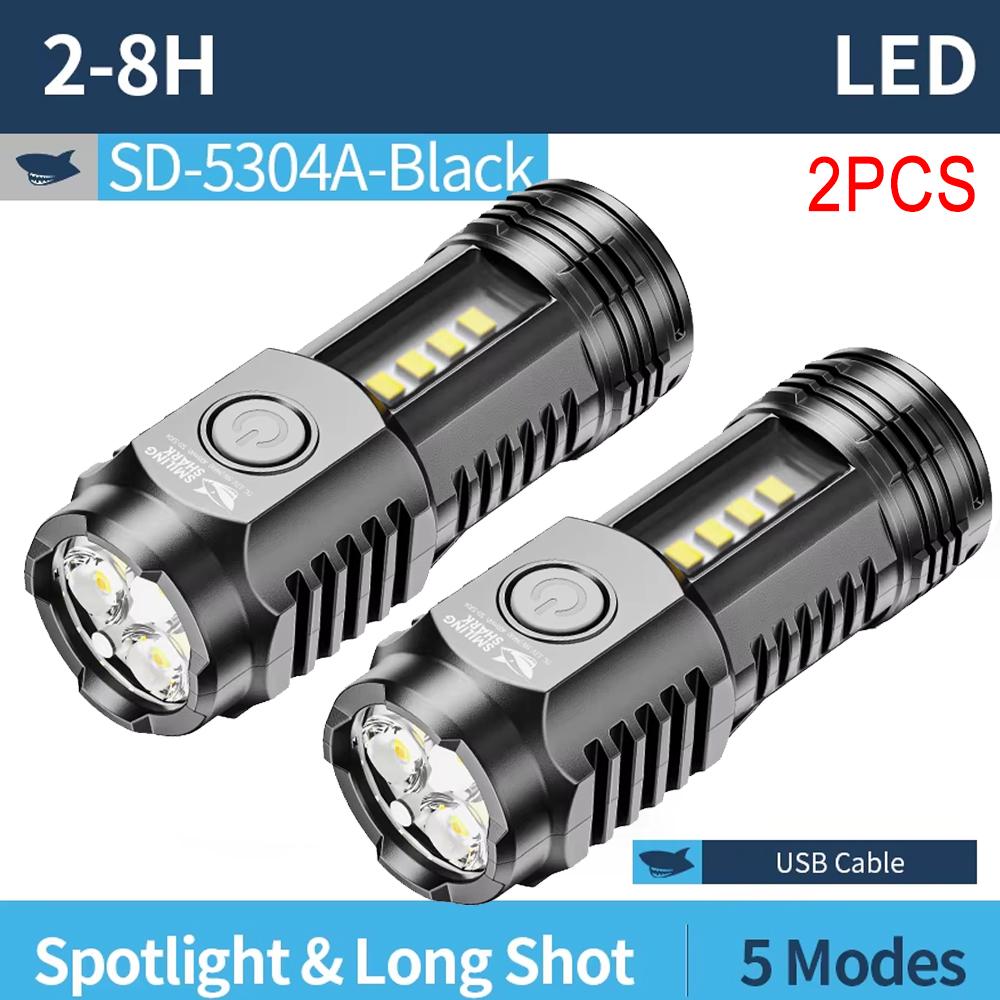 3LED+COB Super Bright Mini Flashlight USB Rechargeable,SD5304 5 Modes Pocket Torch with Clip for Outdoor Camping Emergency