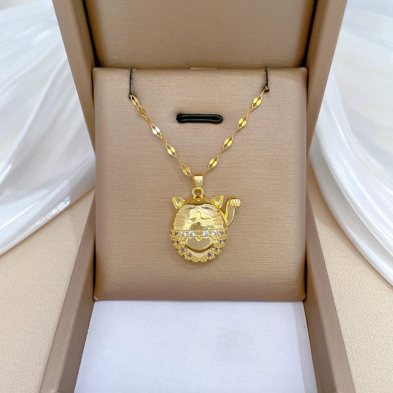 Счастливый Кот Светлая Роскошь Темперамент Великолепное Полностью Алмазное Ожерелье Женская Универсальная Ключичная Цепочка Титановая Стальная Цепочка
