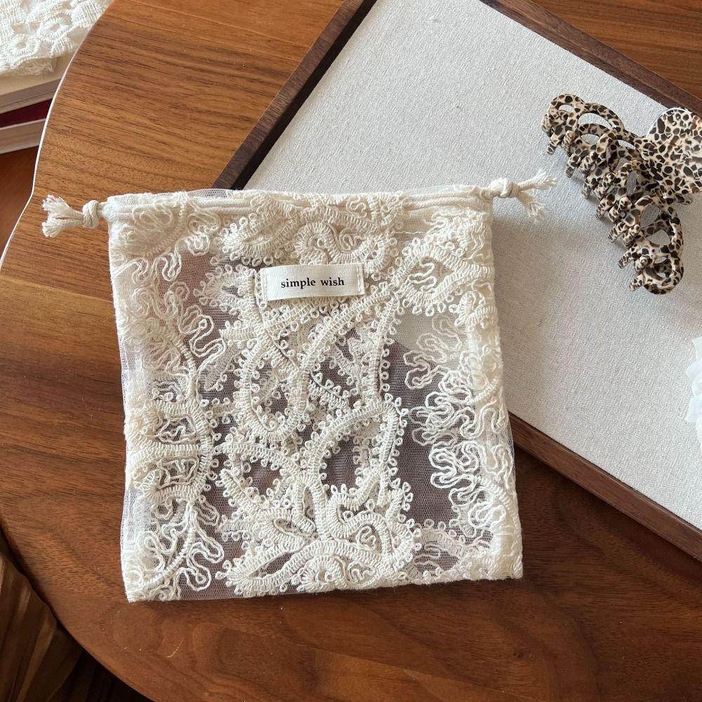 Hollow Out Lace Drawstring Storage Bag Portable Small Makeup Bag Jewelry Storage Bag Home Supplies