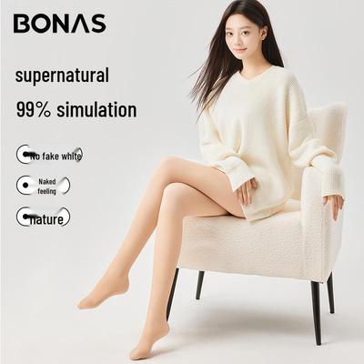 Женские телесные бархатные колготки BONAS с флисовой подкладкой - Плотные, теплые леггинсы для весны и осени