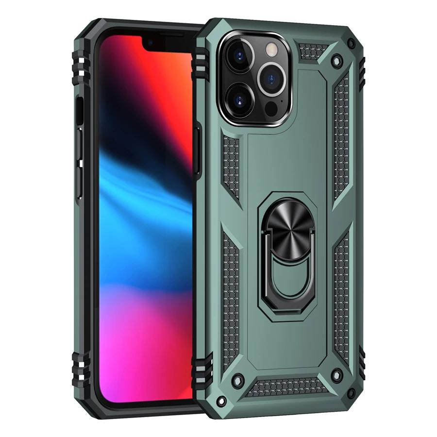 Shockproof Armor Bumper Case For iPhone 15 14 Plus 13 12 11 Pro XR XS Max X 7 8 6 SE Finger Holder Magnetic Metal Ring Cover