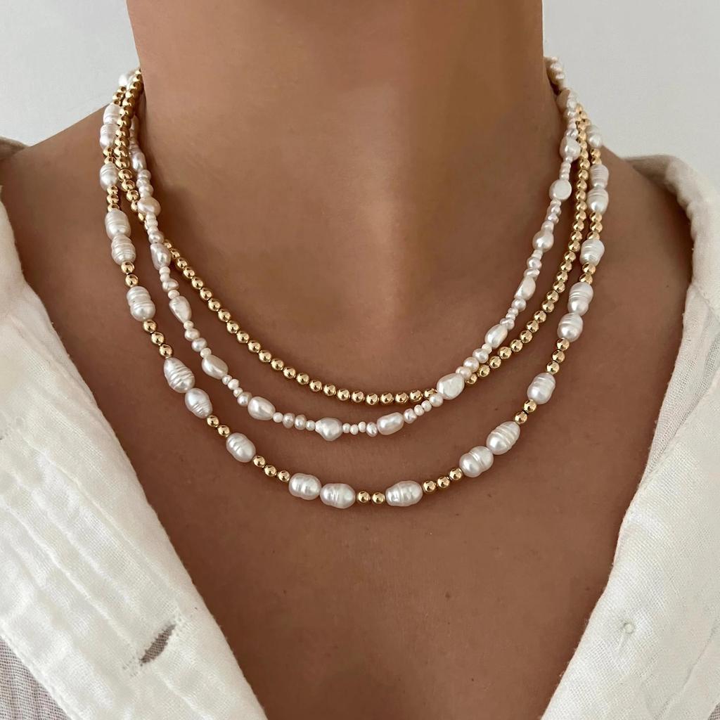 1pc Fashion Real Baroque Freshwater Pearl Necklace Women Custom Lucky Choker Pearl Beads Beaded Necklace Jewelry for Women