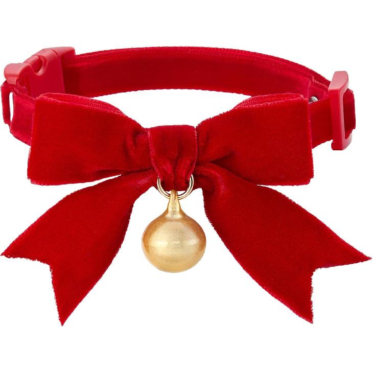 Christmas Pet Collar for Cats Dogs with Cute Bow Tie Bells, Red and Green Festival Collars, Safety Buckle Adjustable Breakaway Cat Bowtietie