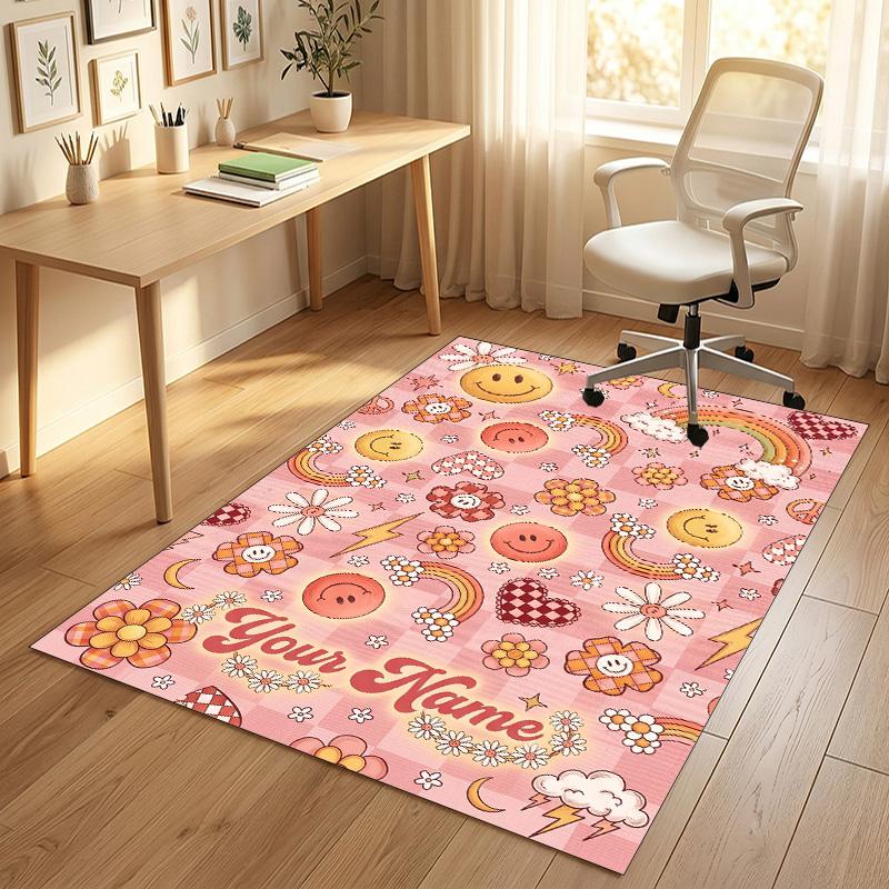 Happy Colors Theme Soft Crystal Velvet Rug Custom Name & Text Print Non Slip Floor Rug for Bedroom Living Room