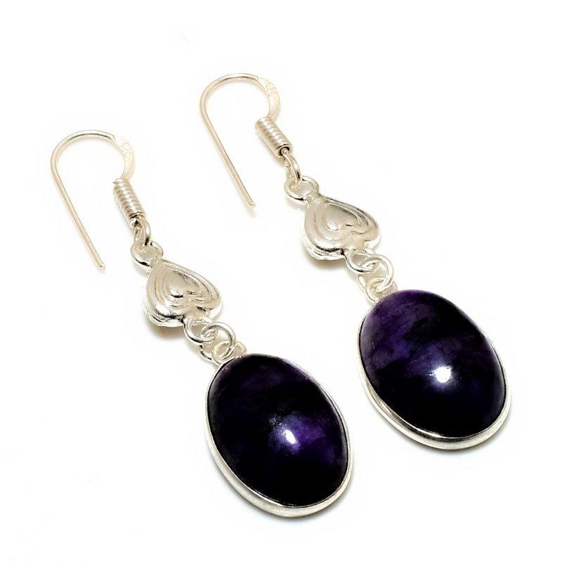 Russian Charoite Gemstone 925 Silver Plated Handmade Jewelry Earring 1.89"