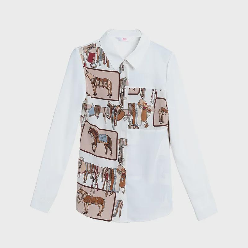 Женская ретро-рубашка с длинным рукавом из шифона с цветочным принтом для осени и весны