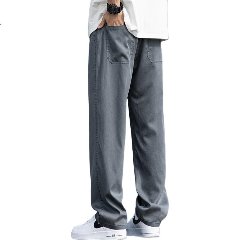 Luomeng [Tencel Cool Touch] Men's Casual Pants, Winter Breathable Classic Loose Wide-Leg Trousers, Black, Size 28