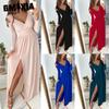 Maxi Dress Solid Color Big Hem Women Elegant Irregular Waist Travel