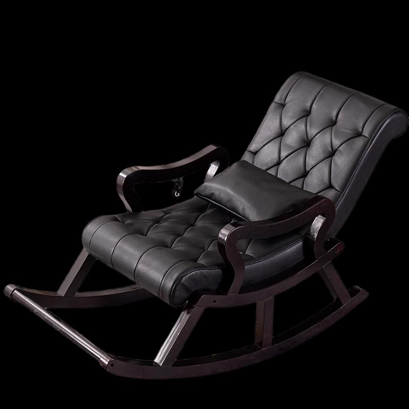 Genuine Leather Solid Wood Rocking Lounge Chair