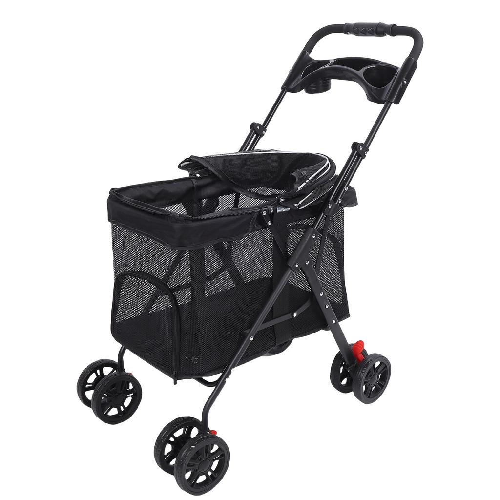 Pet Stroller One Click Folding Cat Stroller 4 Wheels Dog Wagon with Sun Shades and Cup Holder for Travel Black