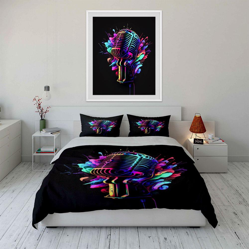 Colorful retro microphone design. Bedding sets Duvet cover sets Duvet covers Pillowcases(1 * Duvet Cover 2 * Pillowcases without duvet insert)