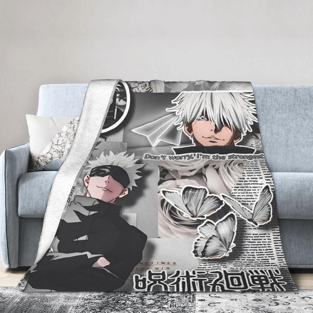Jujutsu Kaisen Годжо Сатору Фланелевое Пледное Одеяло Аниме Крутое для Постельного Белья Пледы Вязаное Одеяло Уличное Ультра-Мягкое Дышащее