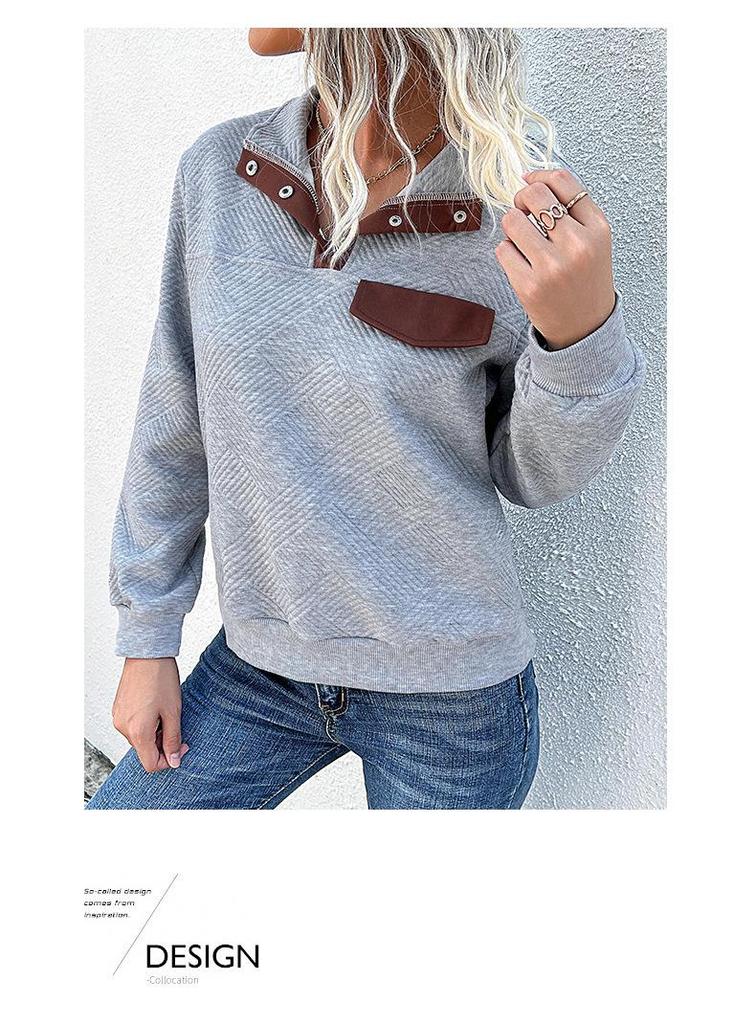 Retro Patchwork Stand Collar Cotton Hoodie for Women - Autumn/Winter Collection