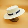 Французская элегантная ретро белая шляпа-цилиндр с плоским верхом ручной работы женская летняя солнцезащитная шляпа для отпуска внешняя торговля панама из соломы