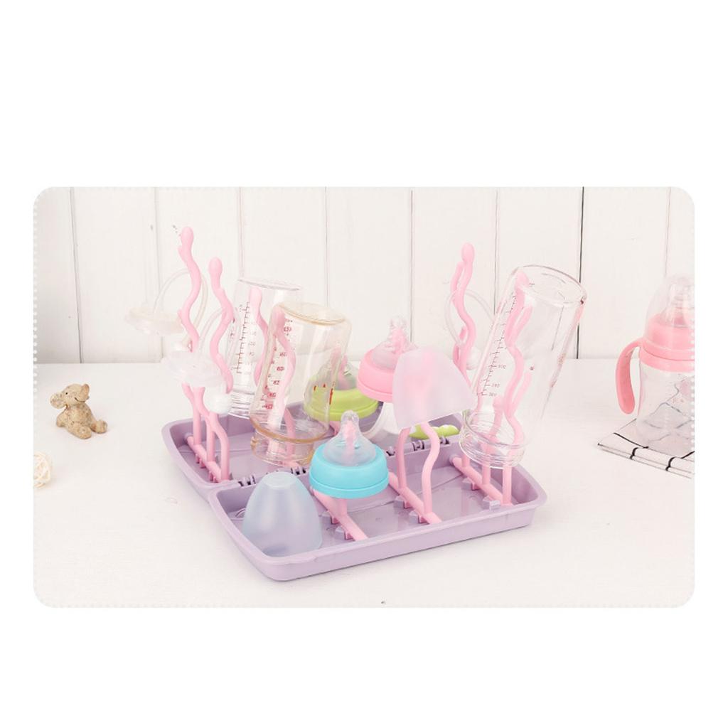 Baby Bottle Drying Rack PP Safe Foldable Portable Baby Bottle Countertop Drain Rack Pink