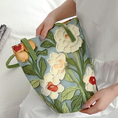 Модная женская сумка через плечо с цветочным узором, холщовая сумка-ведро, повседневная сумка большого объема, ручная сумка