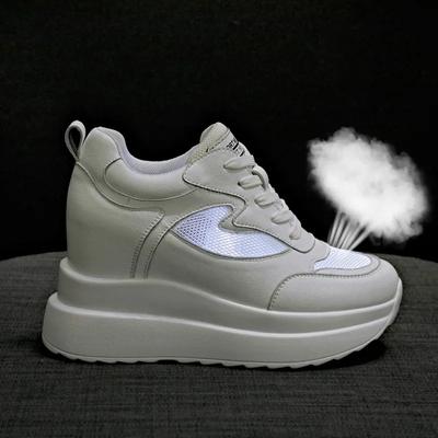 Туфли на танкетке женские кроссовки кожаные прогулочные туфли внутренняя высота увеличивается на 10 см женская повседневная обувь осень новые женские туфли плюш