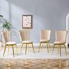 Set of 2 Decorative Dining Chairs Made of Velvet Fabric, with Gold-Colored Metal Legs, Upholstered Seats and Backrests Made of Braided Rope
