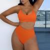 Women Swimsuits Push Up Bikini Ribbed High Waist Bikinis Set Solid Swimming Suits Female Swimwear Bathing Suit Beachwear