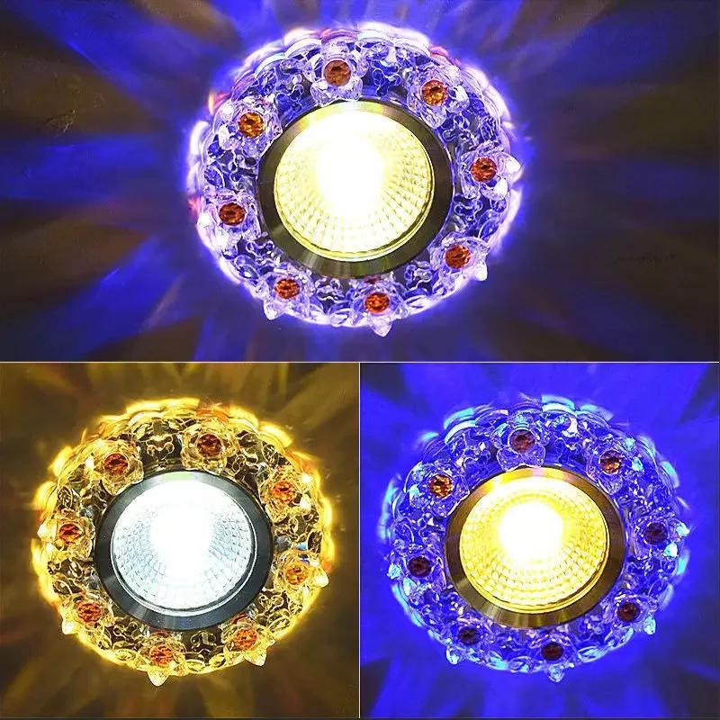 Светодиодный потолочный светильник Crystal Spotlight для гостиной, встроенный светильник Bull's Eye, цветной проходной светильник, небольшой трехцветный светильник Downlight
