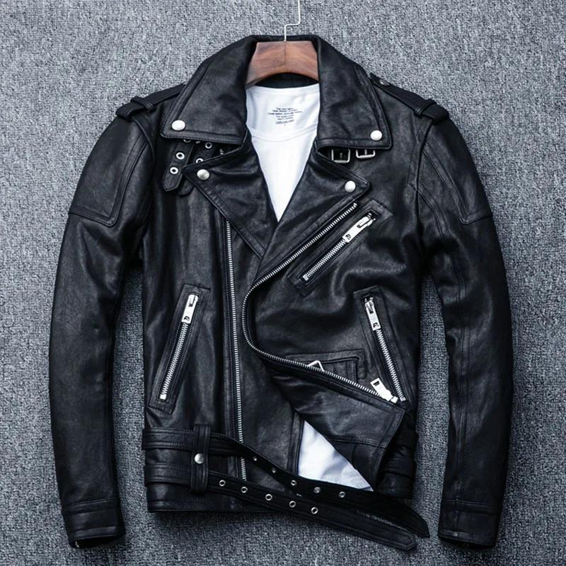 Chinese Size Natural Tanned Sheepskin Leather Jacket Soft Men Genuine Leather Coat Spring Autumn Clothing Biker Coat