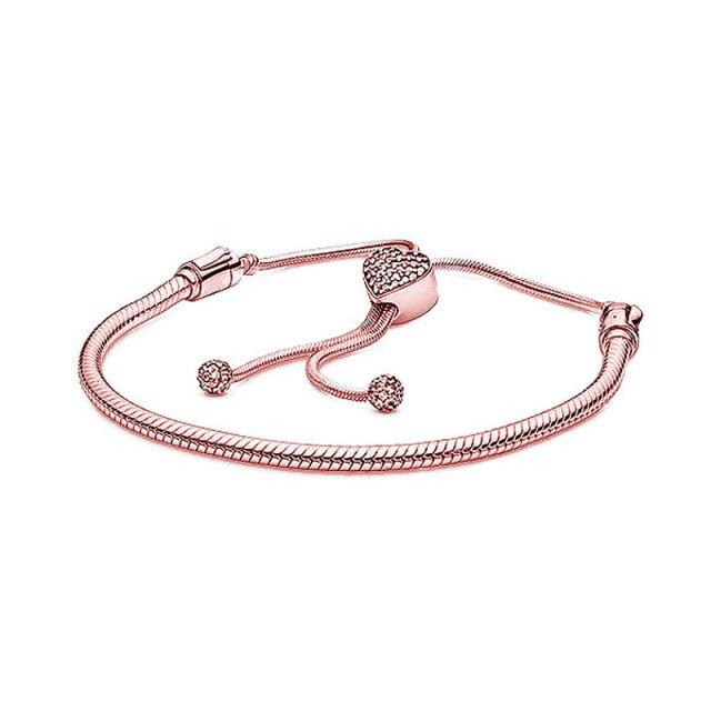 Pave Heart Star String Of Beads Sliding Clasp Adjust Wrist Bracelet Fit Sterling Tone Bangle Bead Charm Diy JewelryFashion Bracelets