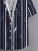 Men's Fashion Digital Print Shirt, Striped Pattern Design, Casual, Turn- Collar, Button-Up, Short Sleeve Shirt