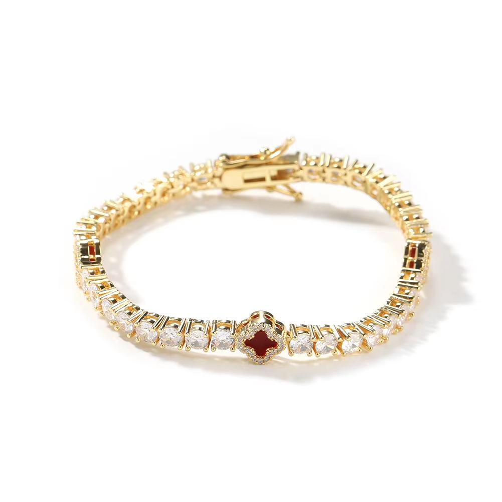 New Arrival Mini Four Leaf Clover Necklace Cz Stone Bling Bling Tennis Chain Women Jewelry Necklace