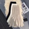Fishtail Skirt Solid Color Elastic High Waist Knitting Skirt Solid Color Slimming Fit Maxi Skirt Daily Wear