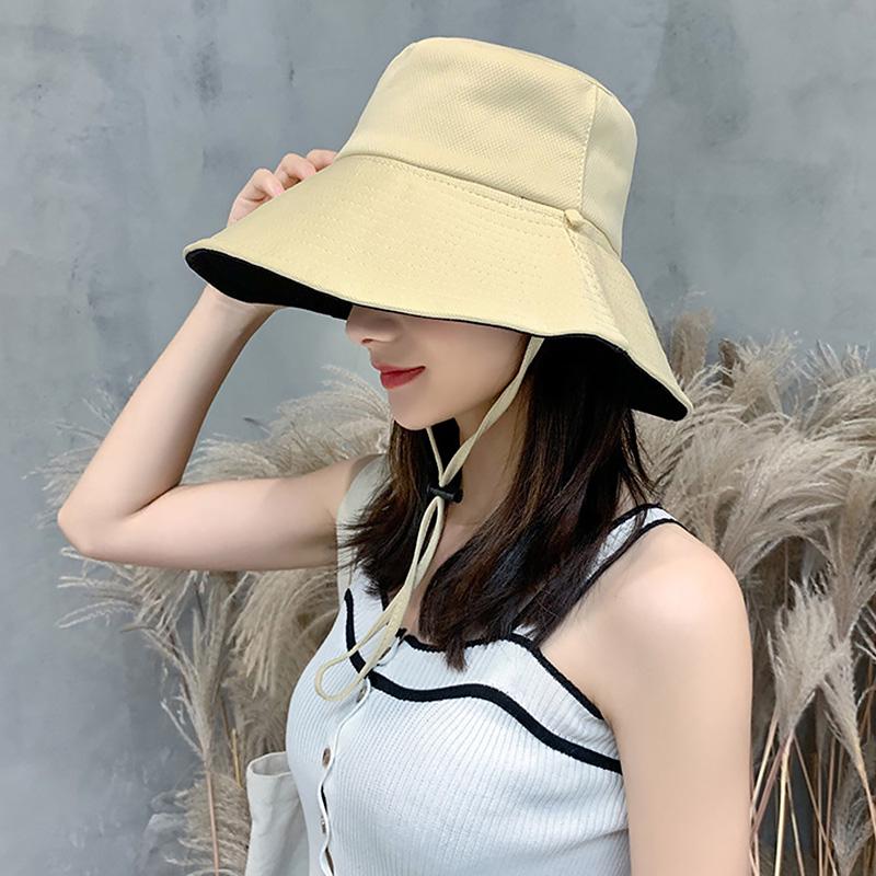 Women Sun Hats Solid Color Anti-UV Outdoor Sunscreen Summer Protective Cap Wide Brim Ladies Visor Hat