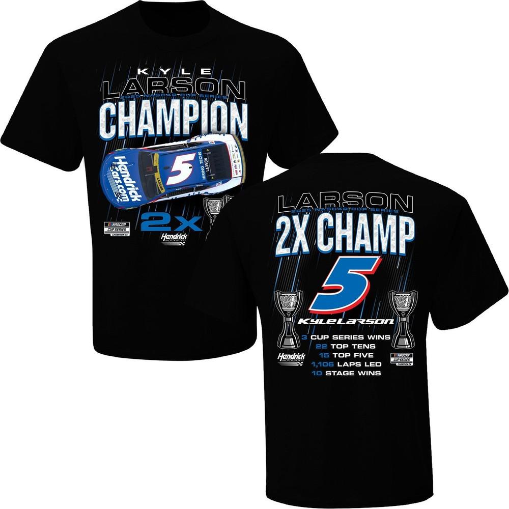 Larson 2025 NASCAR 2X Championship Stats T-Shirt Black Size S-5XL Unisex T-Shirt
